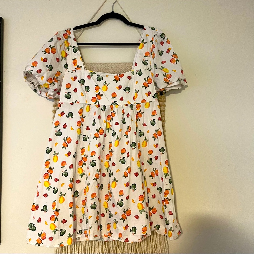 WILD FABLE CITRUS FRUIT PUFF SLEEVE SQUARE NECK DRESS - TARGET